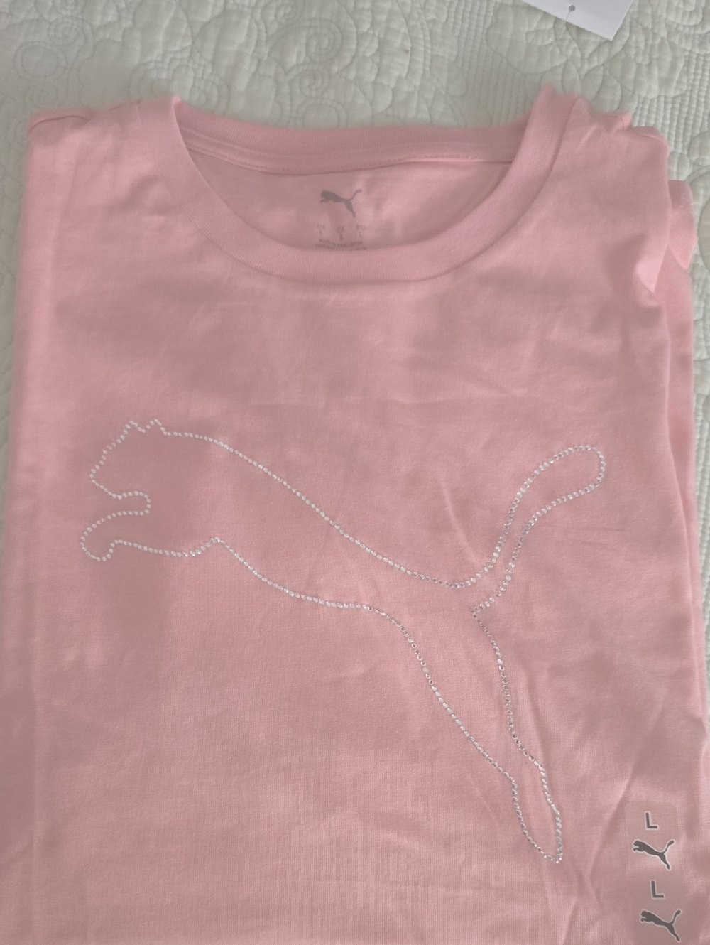 Puma Light Pink Rhinestone Leaping Cat Tee